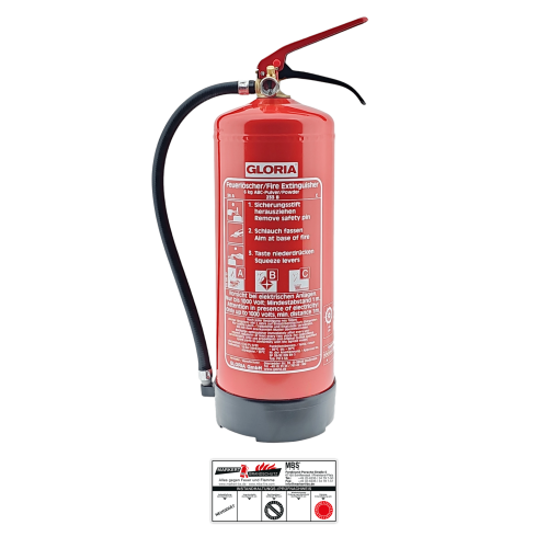 Gloria PD6GA – Dauerdruck-Pulverfeuerlöscher (ABC) mit Wandhalterung, einsetzbar an elektrischen Anlagen, frostsicher, EN3, 6 kg, 10LE
